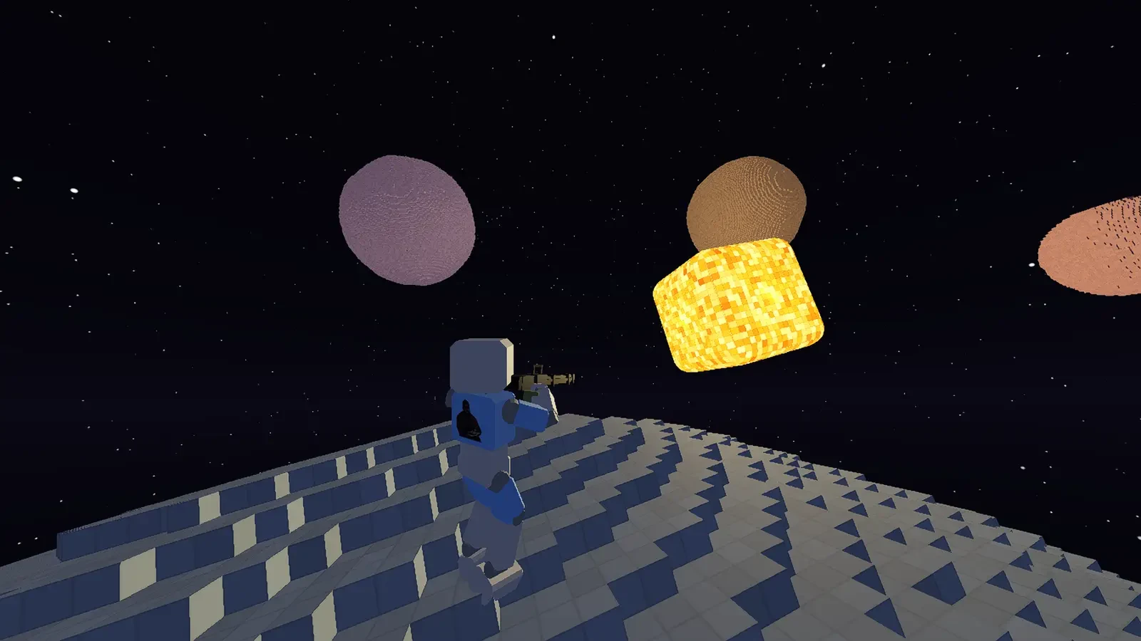 LAVOICE voxel arena with floating planets