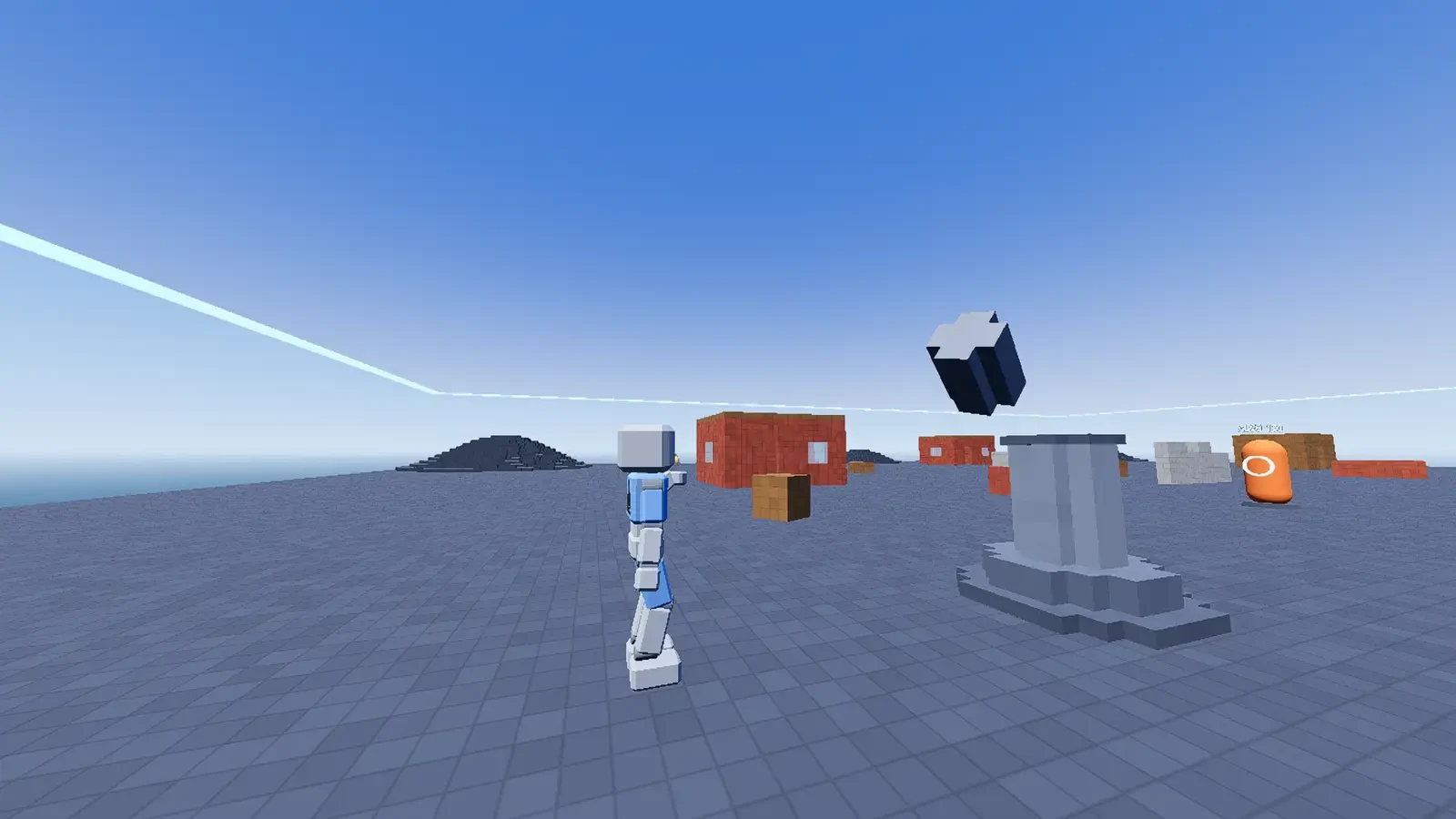 Voxel arena with the player among the blocks that can be torn out